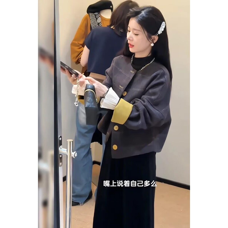 小个子韩系复古格子短款外套2025秋冬新款早秋夹克小香风上衣女装|undefined