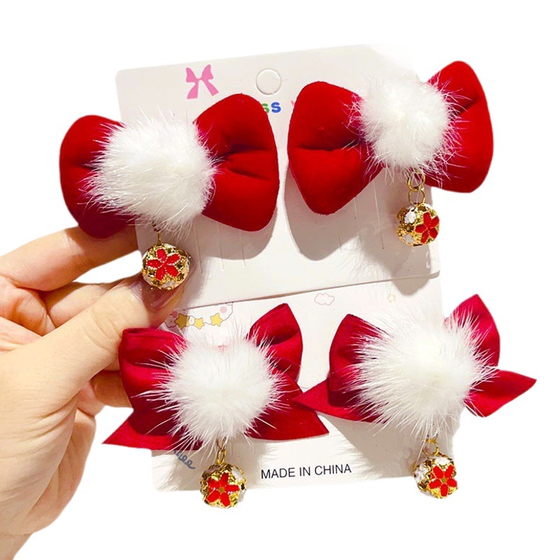 Pinza de pelo de visón rojo para niños festivo Año Nuevo estilo antiguo accesorios para el cabello niñas bebé Festival de Primavera Hanfu horquilla niñas tocado