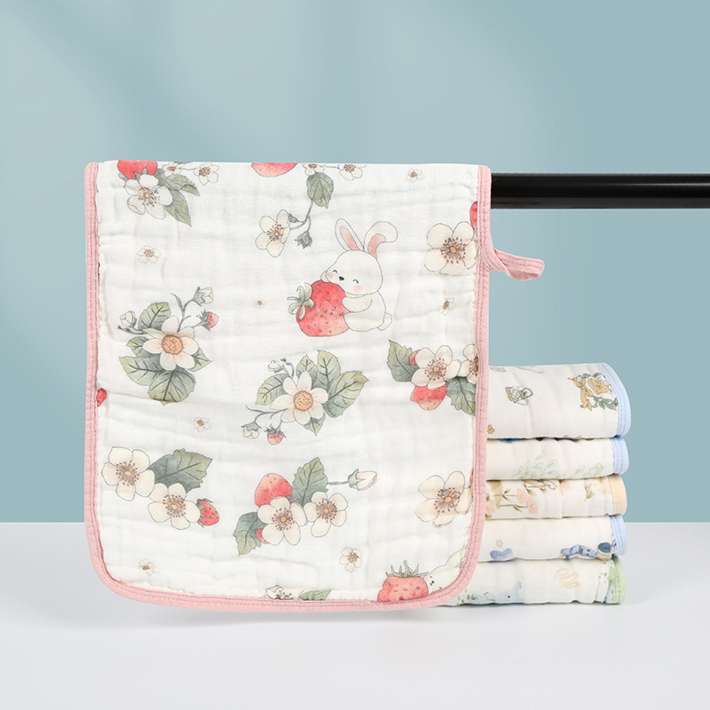 Upgraded version with buckle washed gauze towel children's bath colored side towel bath towel face towel 30*50cm