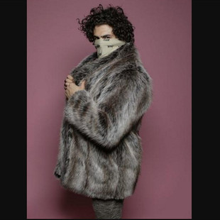 BYS New Faux Fox Fur Fur Coat Artificial Fur Fur Plush Leather Coat Thickened Warm Men's Cotton Coat Winter