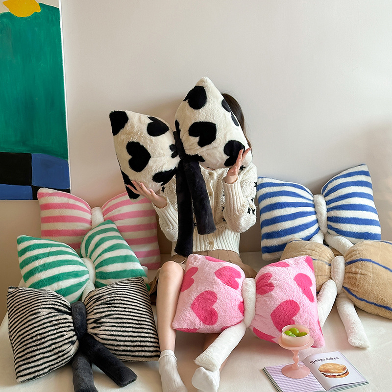 Ins Creative Personality Girl Heart Rabbit Fleece Stripe Bow Pillow Cushion Bedroom Living Room Sofa Korean Style