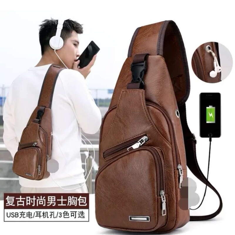New cross-border casual men's shoulder bag, outdoor large-capacity sports charging chest bag, men's business shoulder crossbody bag