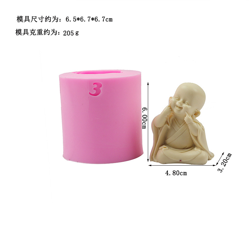 Fondant molde de silicona riendo pequeño monje coche aromaterapia yeso molde para hornear pastel de chocolate molde para hornear