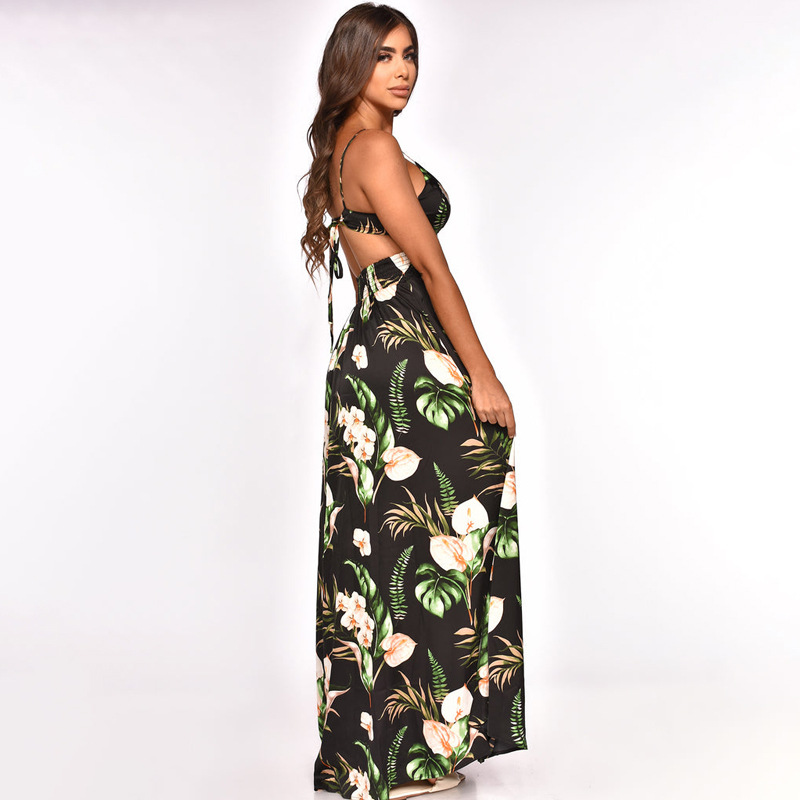 Swing Dress Sexy Sweet Strap Printing Sleeveless Flower Maxi Long Dress Street display picture 2