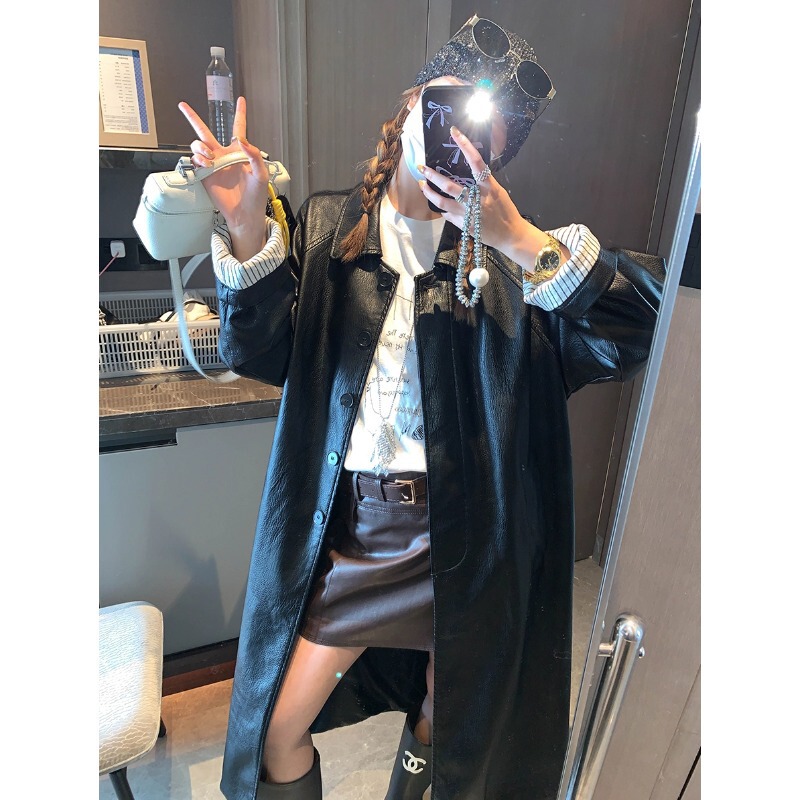 Vintage Matte Pu Leather Lapel Lace-Up Oversized Long Leather Trench Coat Mq0857 Vintage Matte Pu Leather Lapel Lace-Up Oversized Long Leather Trench Coat Mq0857