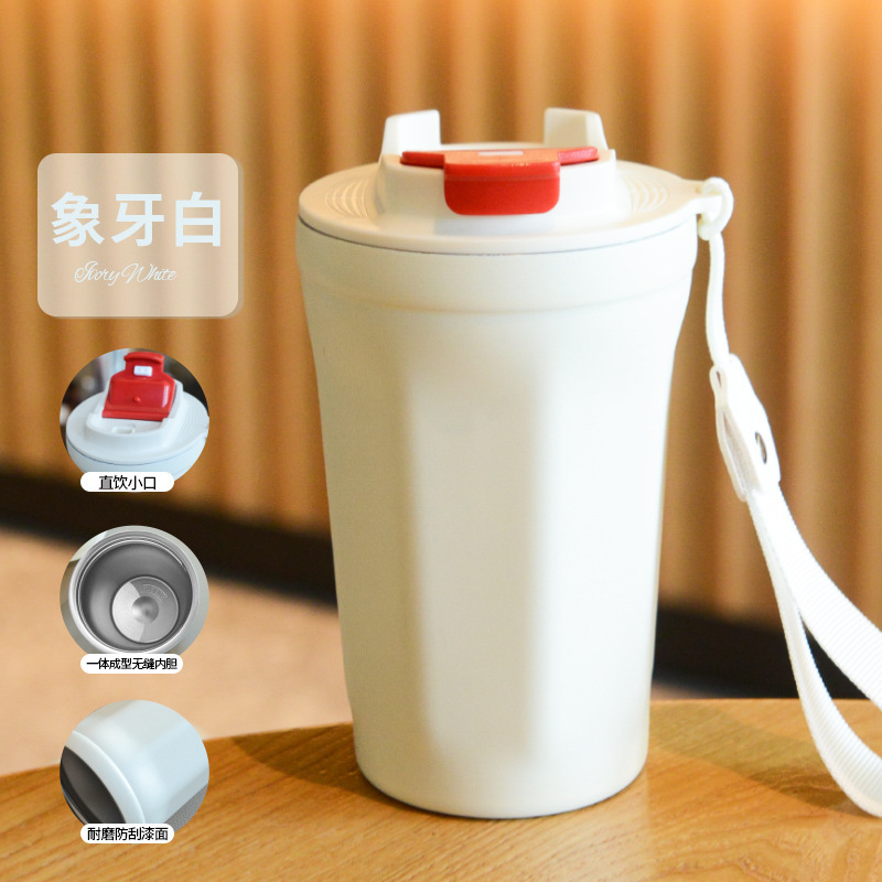 Taza de café 316 de doble capa de acero inoxidable aislado taza fría al aire libre taza de coque portátil red cuerda de elevación roja taza de coche