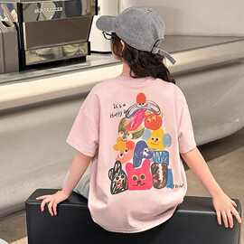 韩版童装夏季新款女童棉短袖儿童宽松休闲半袖中大童卡通T恤潮