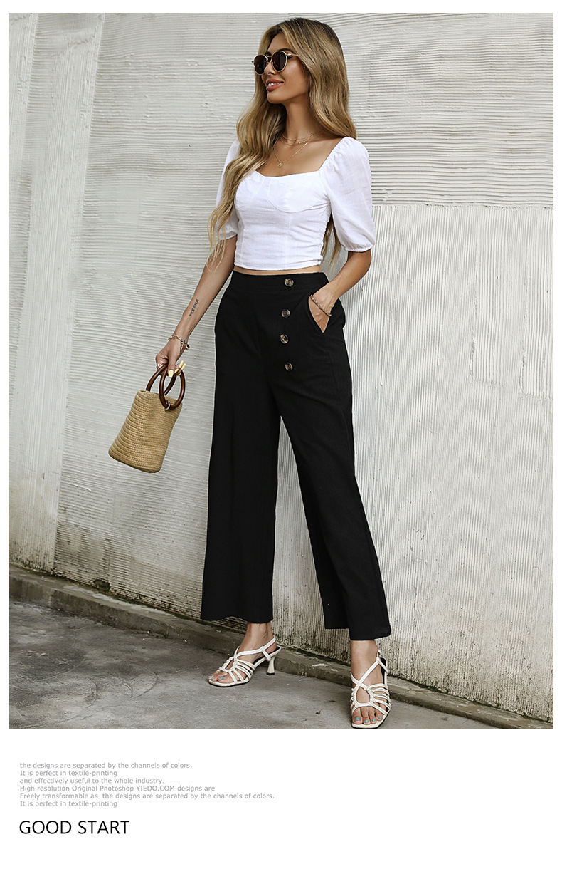 Solid Color Cropped Wide-Leg Pants - Pants - Uniqistic.com