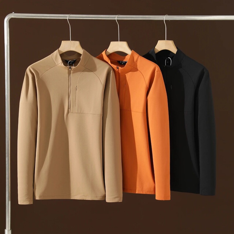 Fei Le Ping Ti Autumn New Half-Zip Stand Collar Knit Sweater Outdoor Sports Casual Long Sleeve Base Layer T-Shirt Fei Le Ping Ti Autumn New Half-Zip Stand Collar Knit Sweater Outdoor Sports Casual Long Sleeve Base Layer T-Shirt