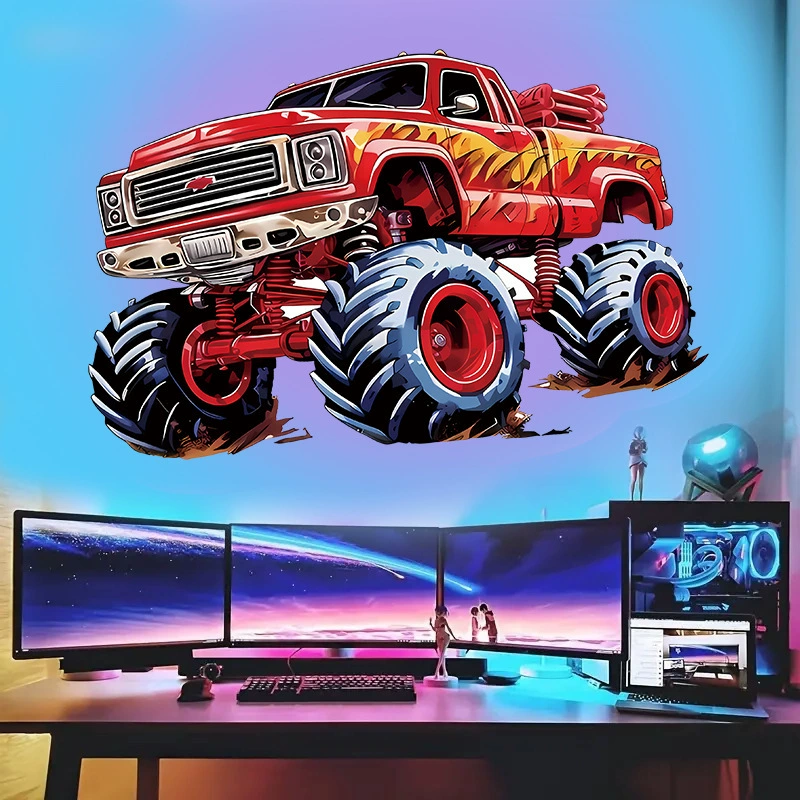 Трансграничная внешняя торговля, крутые наклейки на стену для внедорожников, монстр-трак, детская комната, спальня, киберспортивная комната, декоративные наклейки, самоклеящиеся