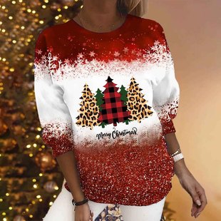 New 2023 cross-border independent station AliExpress wish Christmas snowflake printed round neck sweater women's top