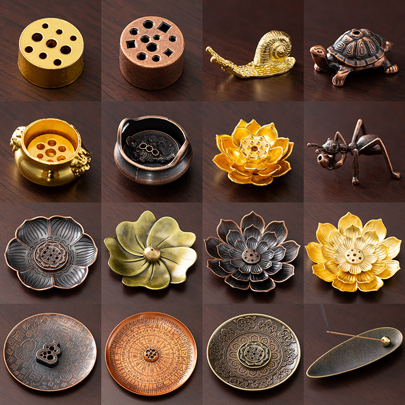 【厂家批发】莲花香插摆件多功能香托线香香插盘香架合金香插配件