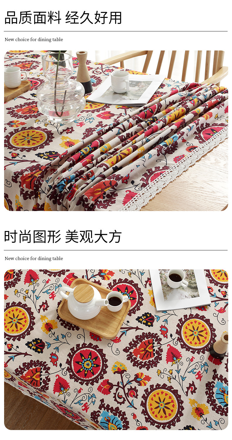 Bohemian Ethnic Style Rectangular Sunflower Print Washable Tablecloth display picture 2