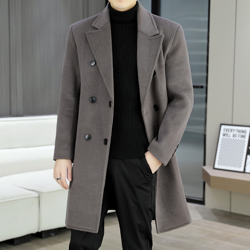 가을과 겨울 새로운 모직 코트 남성용 모직 코트 중간 길이의 겨울 하이 엔드 한국식 슬림 핏 더피 핸섬 트렌치 코트