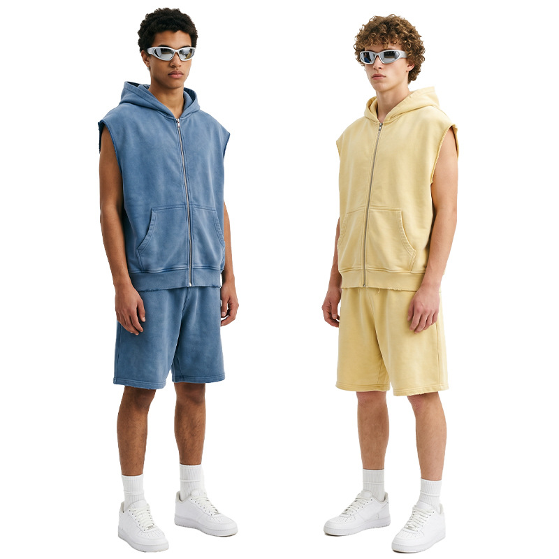 380g de algodón chaleco de anillo holgado estilo americano Cardigan ropa personalizada camiseta sin mangas capas transfronterizas