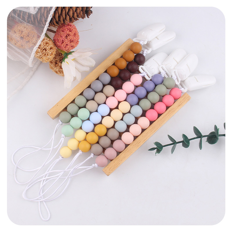 Productos para bebés Rainbow Silicone Beads Chubby Chain Calming Baby Silicone Beads Bite Gum Molars Anti-Falling Chain New