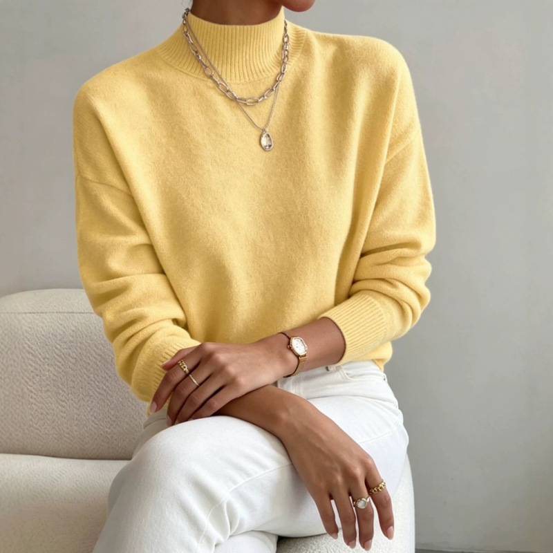 Cross-Border Autumn and Winter Half-Turtleneck Pullover Long-Sleeved Sweater Amazon Foreign Trade Women's Fashion Solid Color Loose Knitted Top