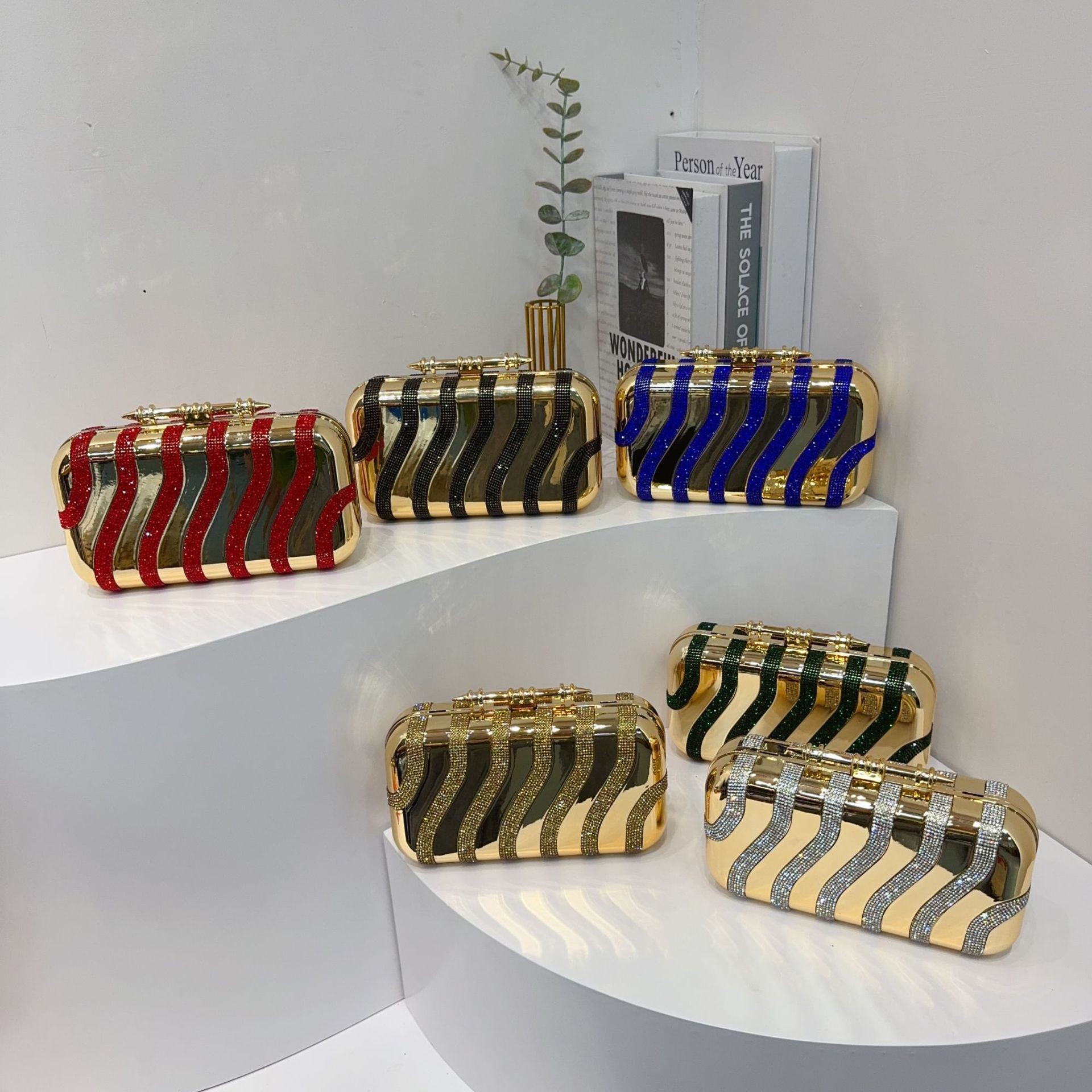 Bolsa de cena a rayas transfronterizas de diamantes acrílicos bolsas de cena de moda de sequillas cheongsam vestido bolsas de mano