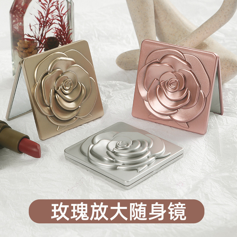 翻盖镜子折叠女生便携随身高颜值化妆镜迷你小方镜双面放大补妆镜|undefined