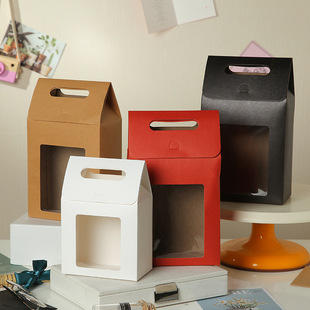 Cross-border Gift Box Small Fresh Self-supporting Gift Packaging Box Simple Solid Color Portable Window Cowhide Paper Box