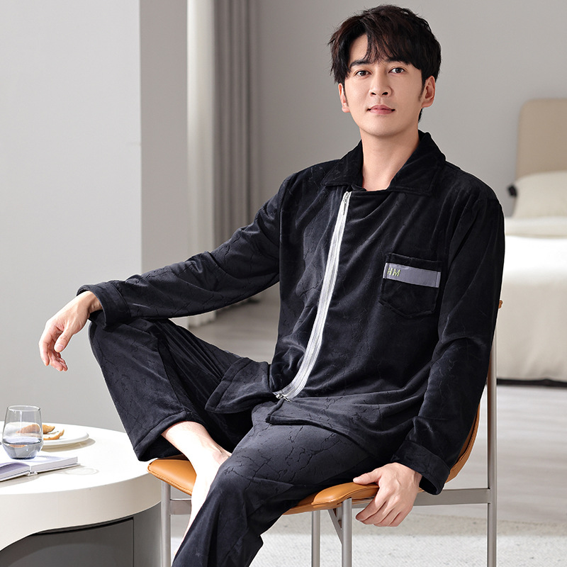 아일랜드 벨벳 남성 벨벳 잠옷 가디건 가을 겨울 두꺼운 따뜻한 양복 청소년 플러스 사이즈 집 밖에서 입을 수 있습니다