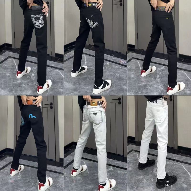 Kuaishou Internet Celebrity's Same Style Summer Jeans for Men, Accessible Luxury Slim Straight Pants, Trendyy Splicing Small-Leg Pants for Men and Women