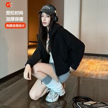 2025秋冬新款双面加厚澳粒绒连帽拉链式保暖休闲宽松卫衣外套女潮