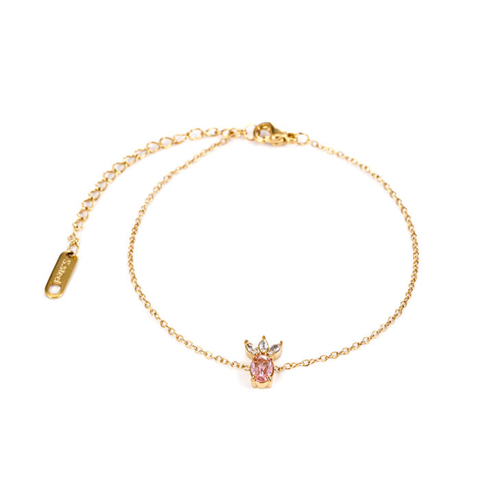 Europa y los Estados Unidos transfronterizos nueva pulsera de garra de gato de zircón rosa de moda simple geometría creativa pulsera de acero inoxidable chapado en oro
