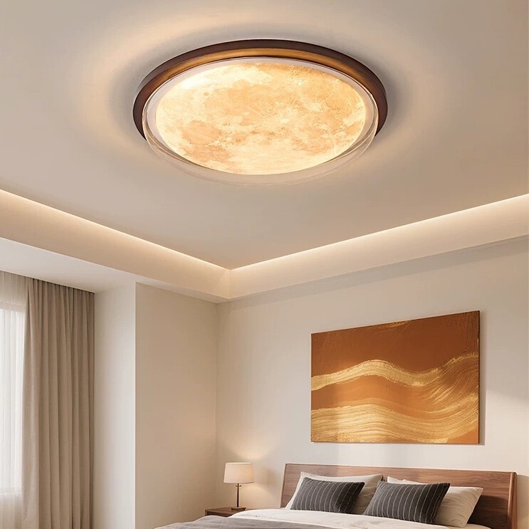 Medieval Style Bedroom Lamp Black Walnut Led Ceiling Lamp Round Kidsren's Room Modern Simple Creative Moon Lamp