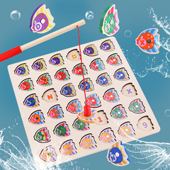Wooden Magnetic Fishing Number Letter Puzzles for Kids Fishing Game Baby Parent-Child Interactive Toy