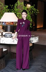 深圳南油欧货面料重工珠片绣花减龄百搭国风西装外套+阔腿裤套装