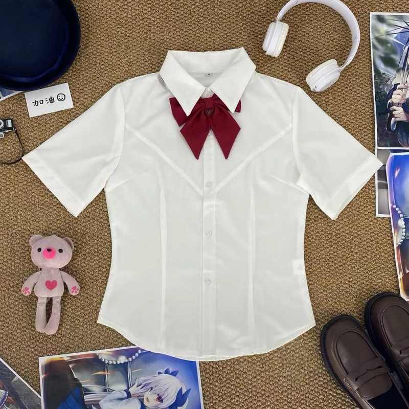 원래 JK 흰색 허리 셔츠 가슴 라인 일본 주름 치마 유니폼 세트 슬림 핏 슬리밍 학교 느낌