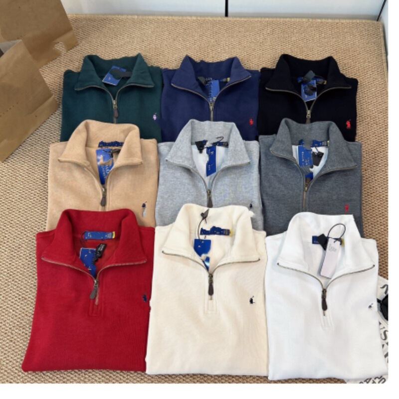 Rl Embroidered Pony Logo Lapel Long-Sleeved Sweatshirt Men's Polo Shirt Couple Sweatshirt Women's Half-Zip Loose American Style Rl Embroidered Pony Logo Lapel Long-Sleeved Sweatshirt Men's Polo Shirt Couple Sweatshirt Women's Half-Zip Loose American Style