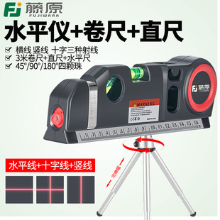 Portable Laser Level Woodworking Level Ruler Horizontal Bead Tape Measure Ruler Multi-Functional Cross-Shaped Line Projector