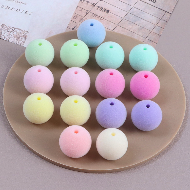 16mm彩色直孔植绒珠通孔圆珠串珠简约百搭diy饰品配件材料批发|undefined