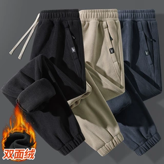 定制2023双面绒加厚大码休闲裤男冬季重磅摇粒绒男士潮流束脚卫裤