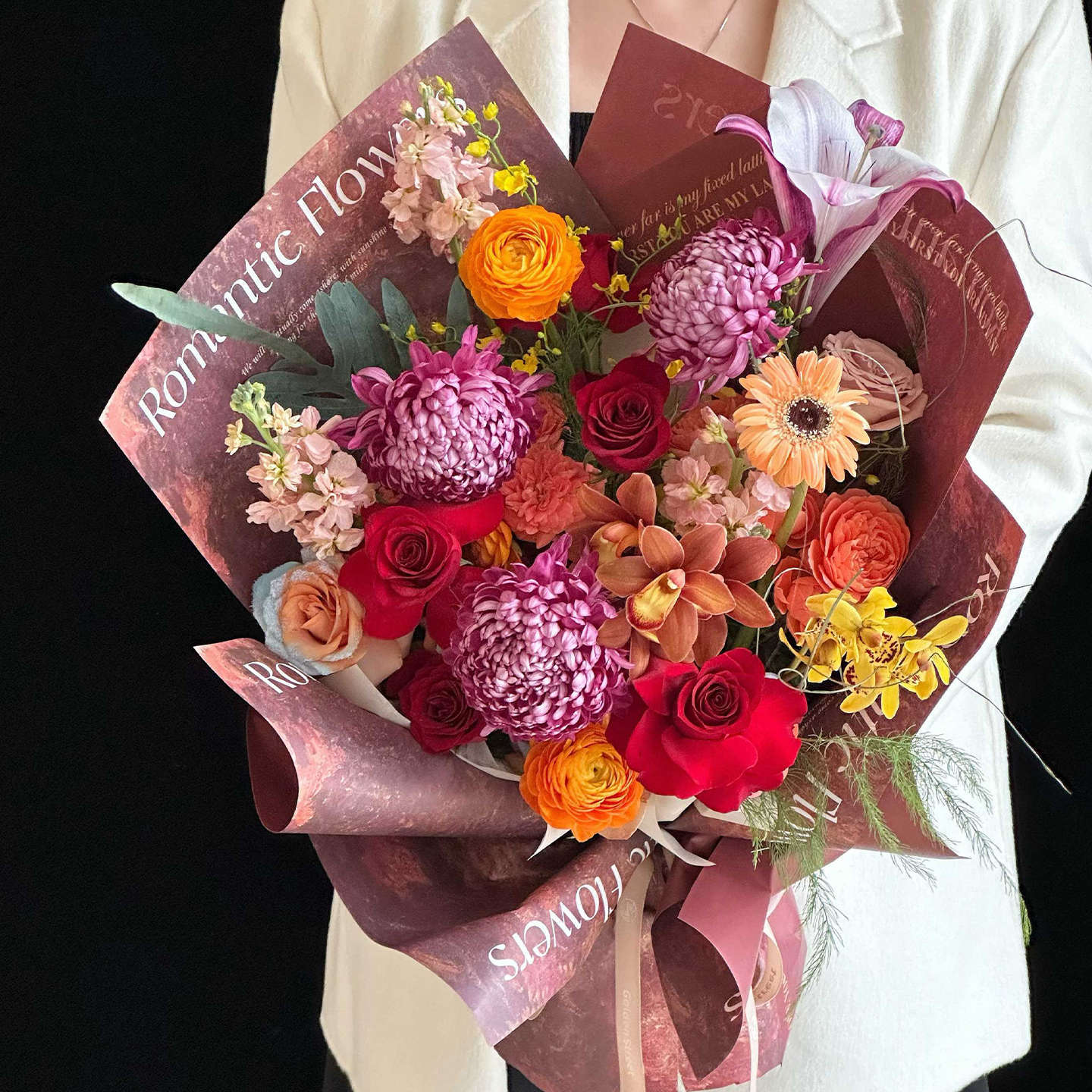 Flores favoritas en línea pintura al óleo viento retrógrado papel de embalaje Maillard ramo de flores papel de embalaje de flores hechas a mano DIY material floral