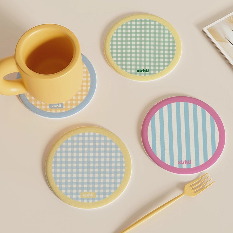 Ins Korean style round lattice hard diatom mud coffee tea coaster…