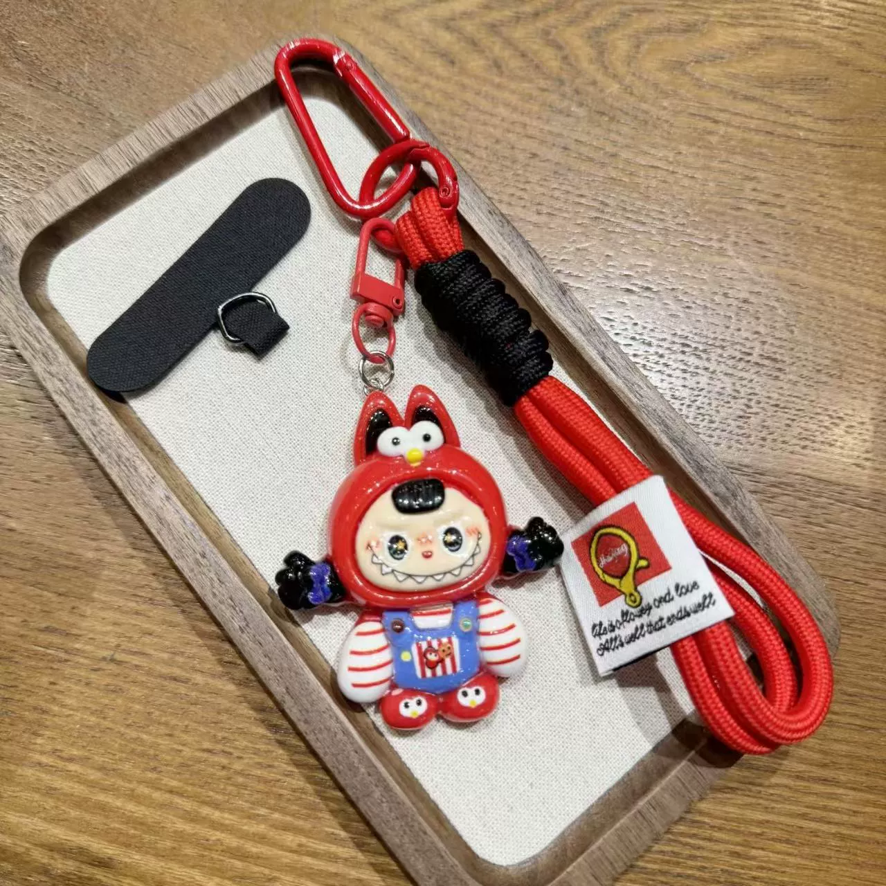 Супер милый мультяшный кулон Labubu, кукла, плетеный веревочный брелок, забавный ремешок для мобильного телефона, аксессуары для сумки