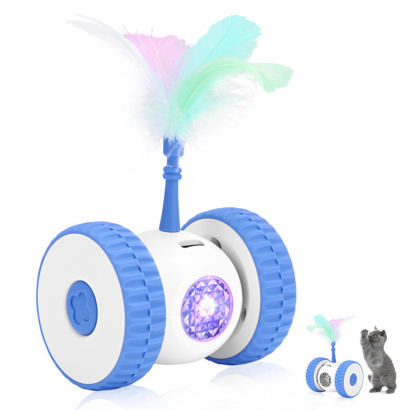 智能猫玩具 亚马逊室内静音电动发光带羽毛可充电互动逗猫玩具|undefined