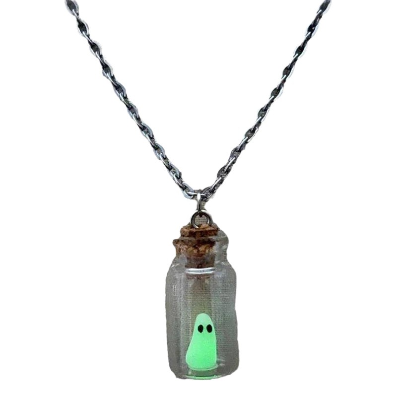 Nuevo hecho a mano Halloween luminoso fantasma collar ornamento deriva botella el adoptado un fantasma necklac
