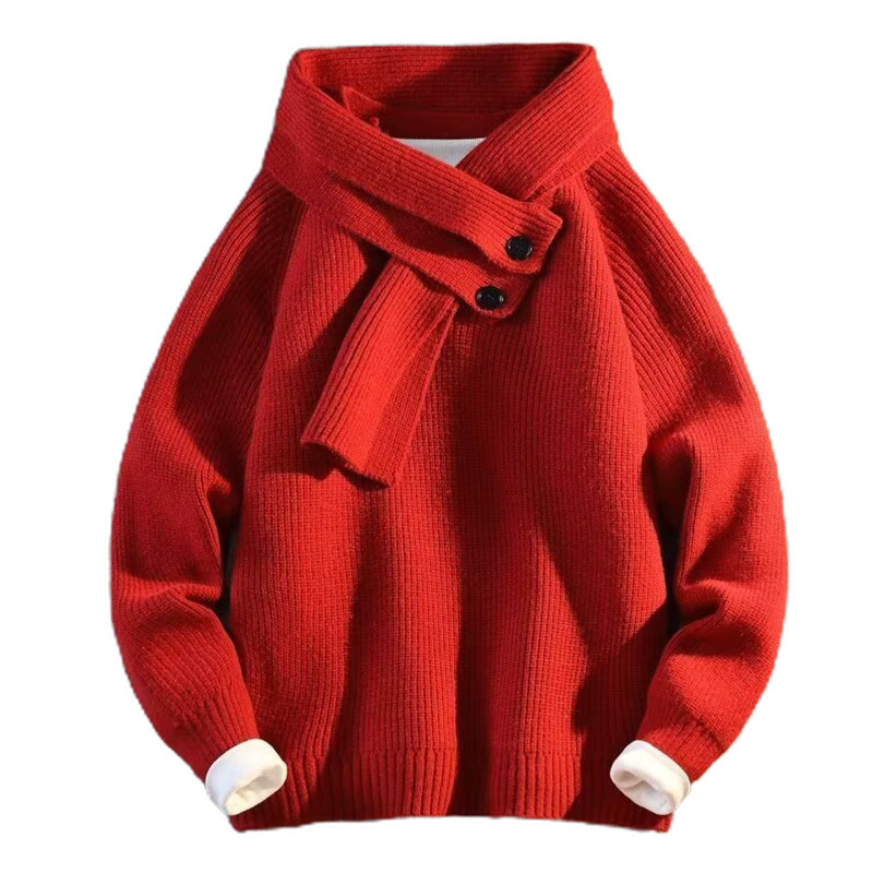 Explosiones transfronterizas de tamaño grande turban desmontable camisa de punto suéter masculino botón de sentido superior otoño invierno fábrica al por mayor