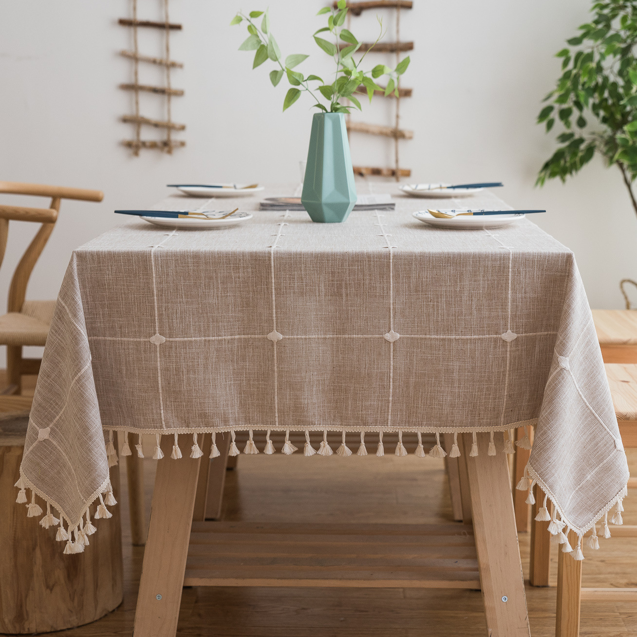 자수 대형 체크무늬 No.1 일본식 커피색