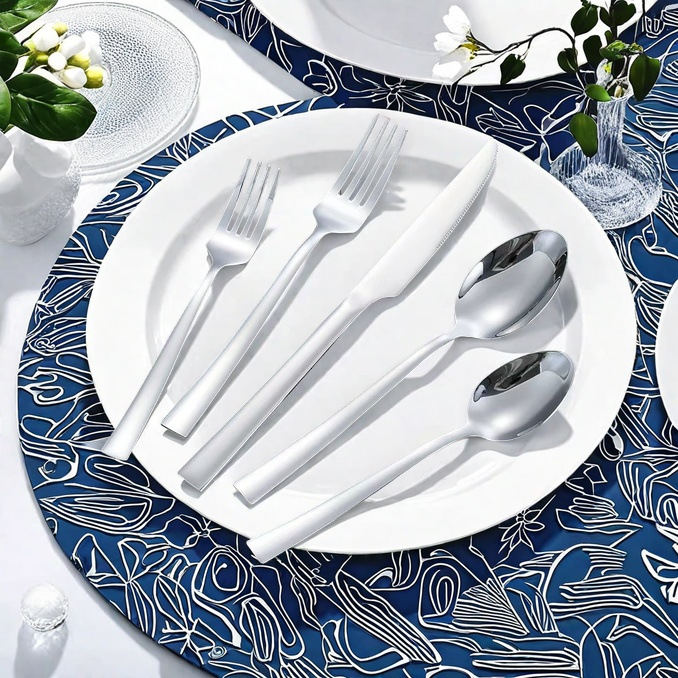 국경 간 배송 410 스테인리스 평머리 스푼 포크 티스푼 호텔 서양식 식기 포크 스푼 과일 포크 도매 케이크