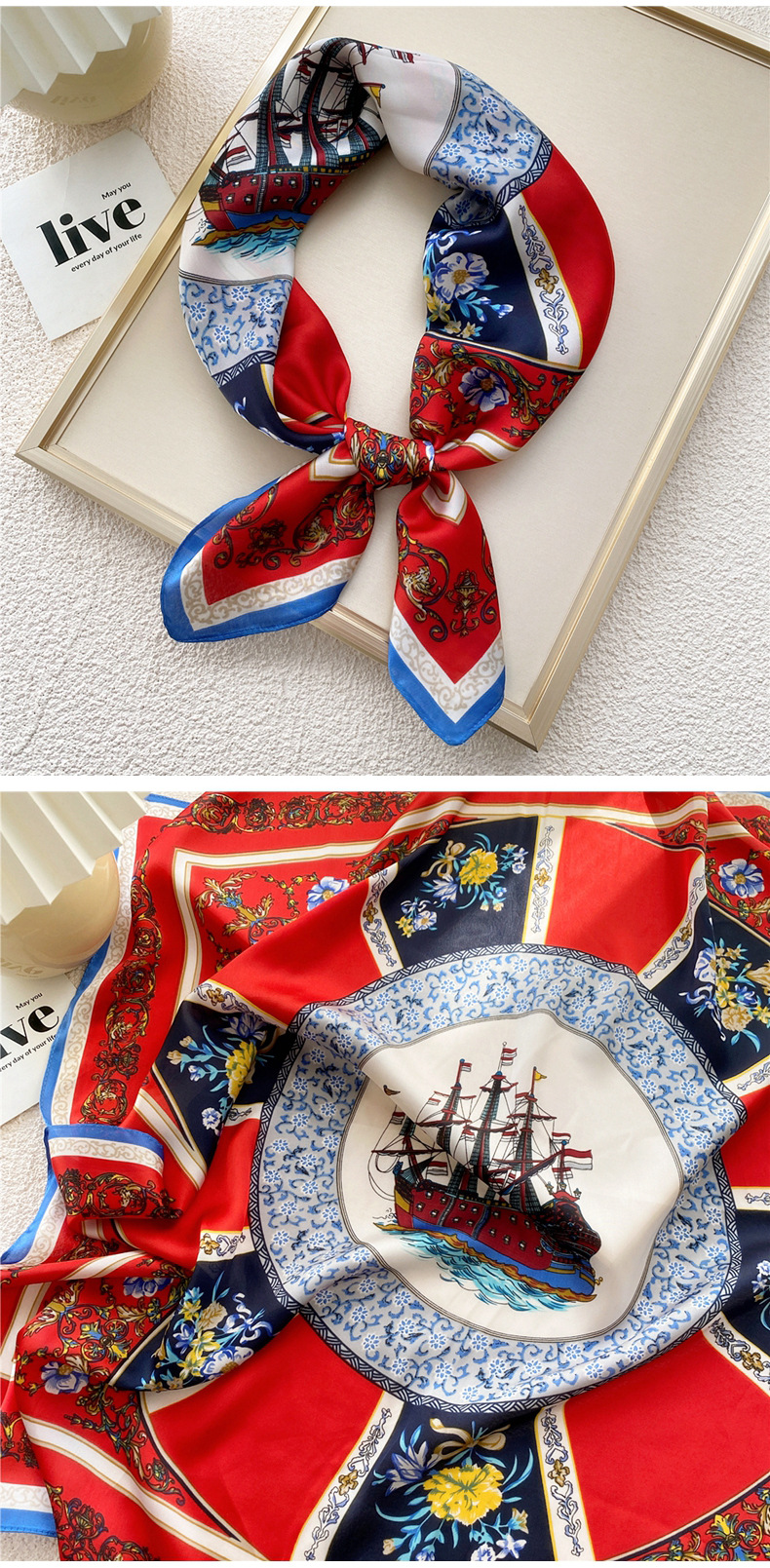 50g Weight Silk Scarf Classification Travel Occasion Silk Material Unisex Gender Printing Design Sweet Style Grey, Red, Green, Blue, Yellow, Black Color Unisex Sweet Silk Printing Silk Scarf 4