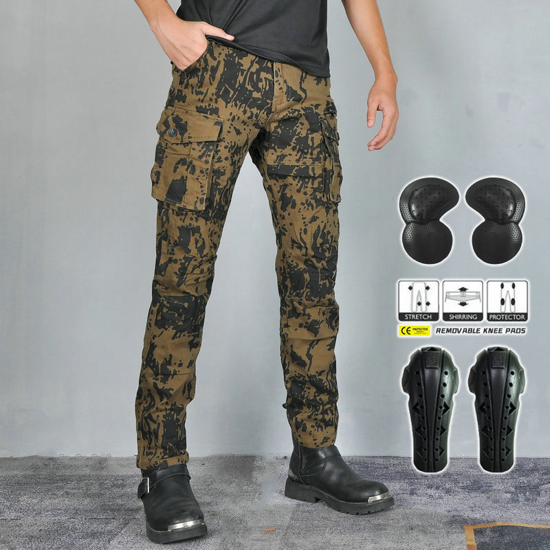 VOLERO jeans de motocicleta para hombres bolsas de herramientas pantalones de camuflaje transpirables pantalones de motocicleta alargados protectores