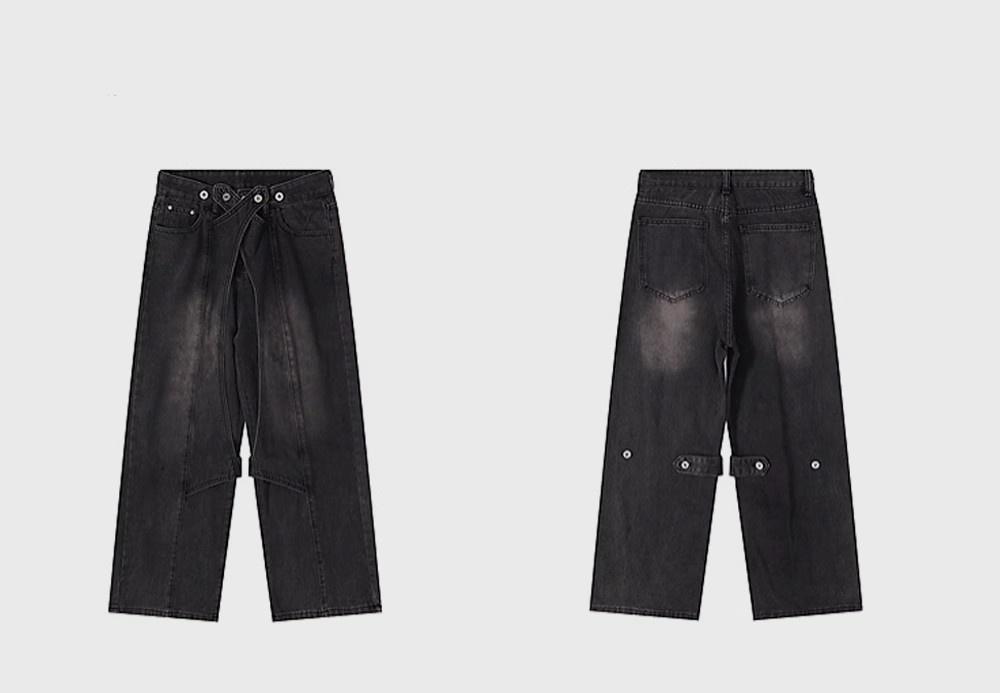boy Black Cargo Jeans For Men, Design Sense Deconstructed Pants, European And American High Street Tall Flared Pants_voghion.com