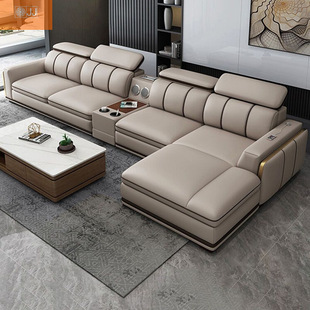 Large and Small-Sized Straight-Line Chaise Combination Home Classic Leather Sofa Light Luxury First-Layer Cowhide Leather Large Sofa Living Room