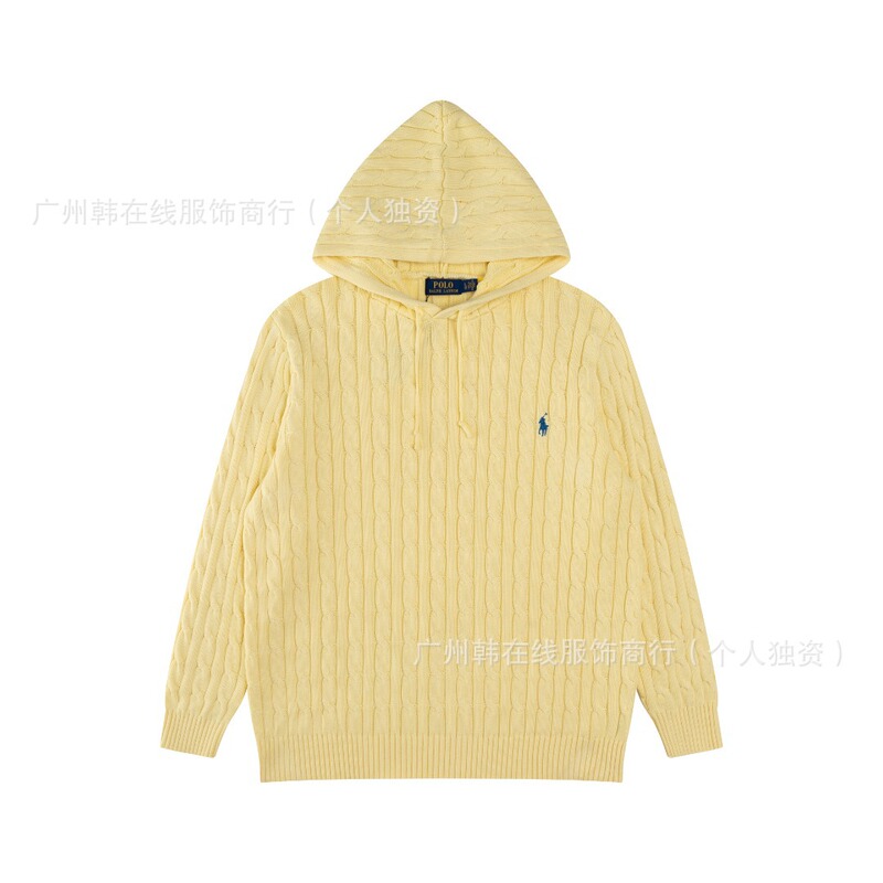 25跨境RL小马刺绣六色经典连帽麻花套头毛衣男女同款|undefined