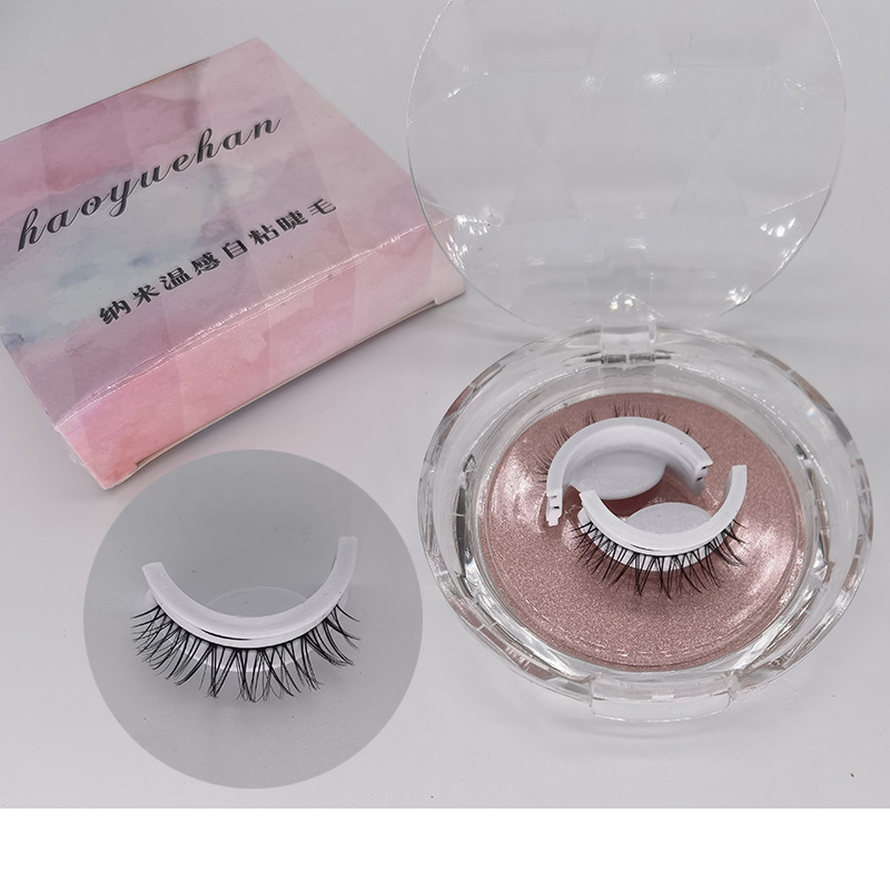 Pestañas postizas autoadhesivas cálidas un par de pestañas caja de cristal tira adhesiva doble sin pegamento pestañas postizas tridimensionales